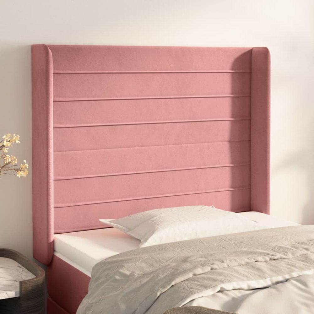 Vidaxl Čelo postele so záhybmi ružový 103 x 16 x 118/128 cm zamat